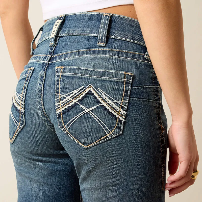 Mid Rise Whipstitch Boot Cut Jeans-2