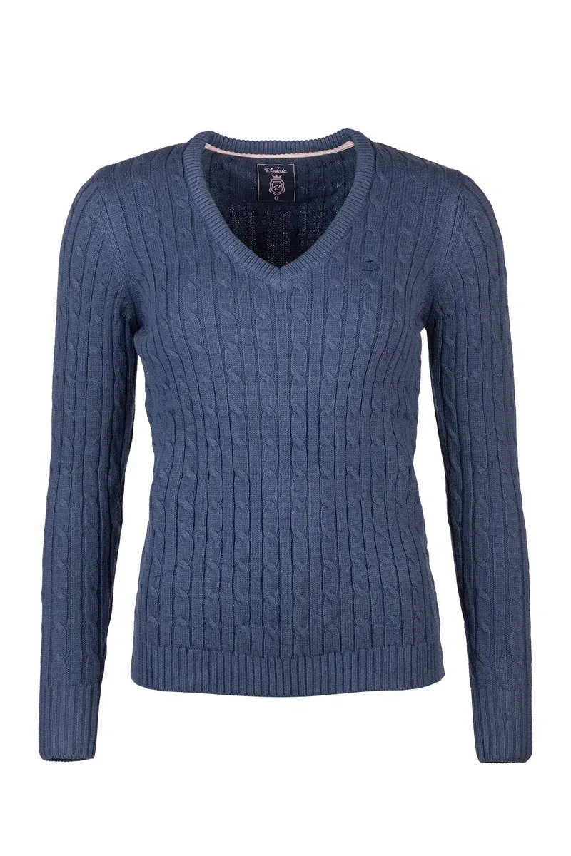 Rydale Ladies V Neck Cable Knit Jumper Emma Navy
