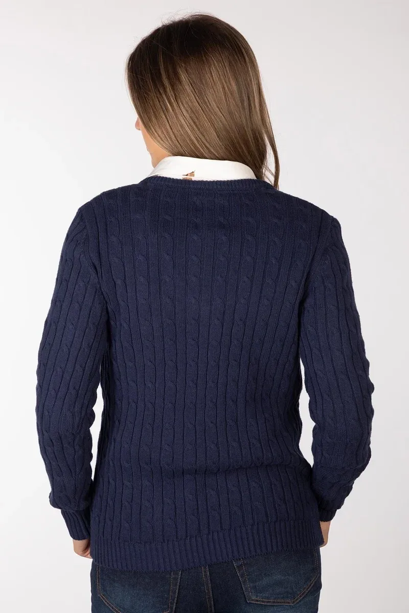 Rydale Ladies V Neck Cable Knit Jumper Emma Navy-3