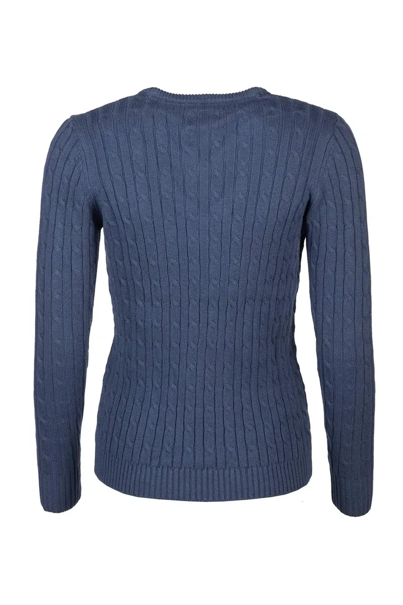 Rydale Ladies V Neck Cable Knit Jumper Emma Navy-1