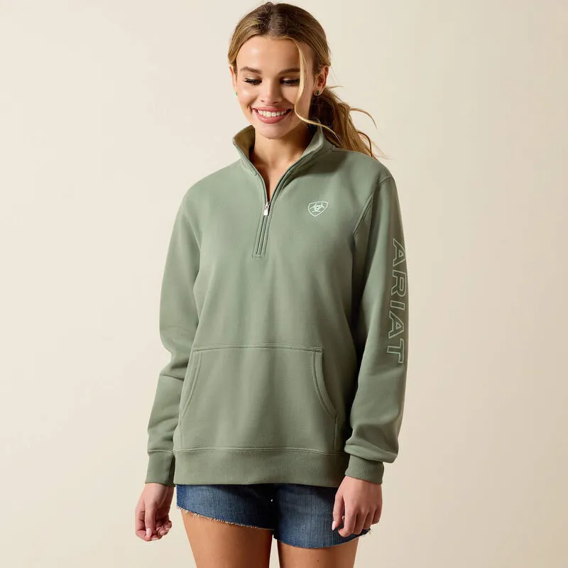 Ariat Logo 1/2 Zip Sweatshirt in Sea Spray