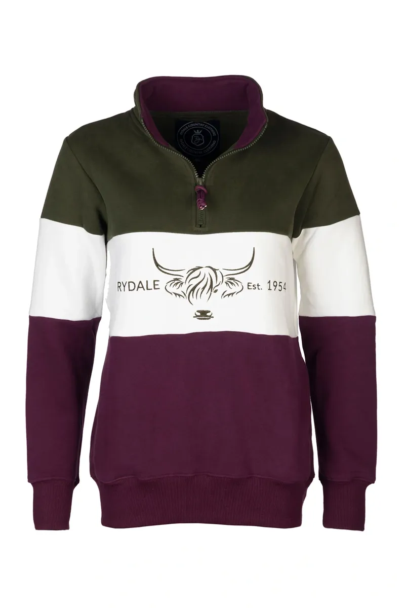 Rydale Ladies Sweatshirt Byland Cow in Olive/White/Berry