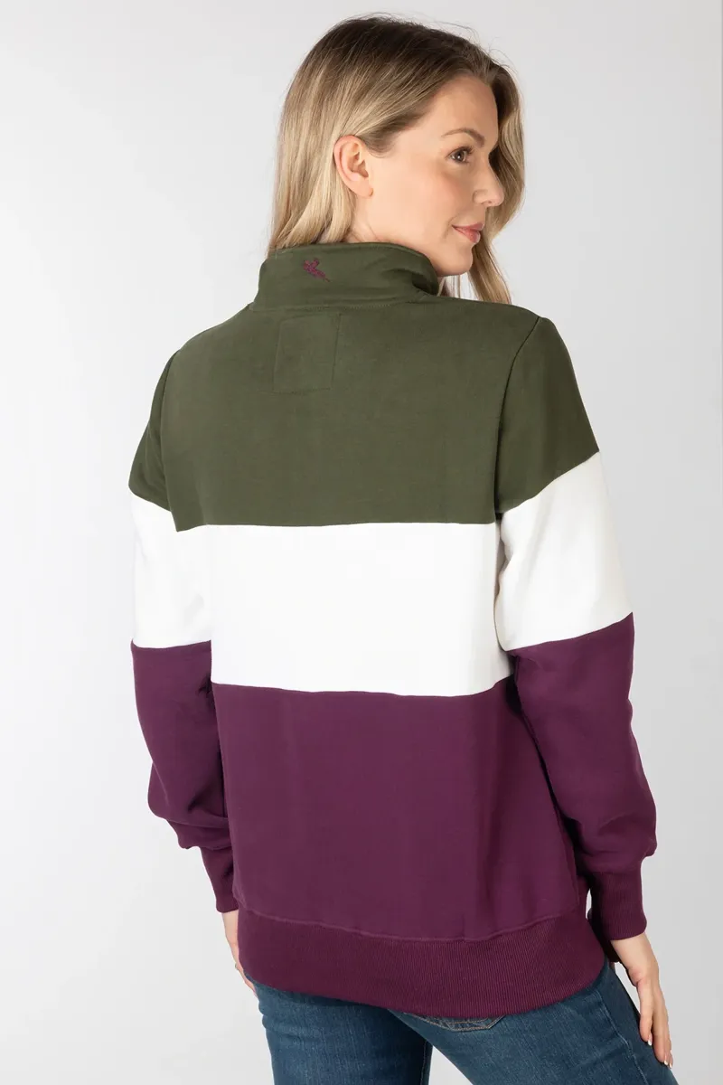 Rydale Ladies Sweatshirt Byland Cow in Olive/White/Berry-3