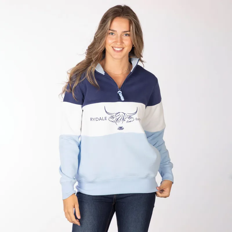 Rydale Ladies Byland Cow Sweatshirt - Denim/White/Soft Blue