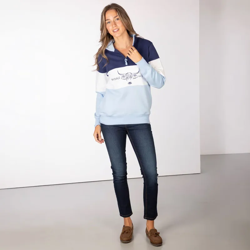 Rydale Ladies Byland Cow Sweatshirt - Denim/White/Soft Blue-1