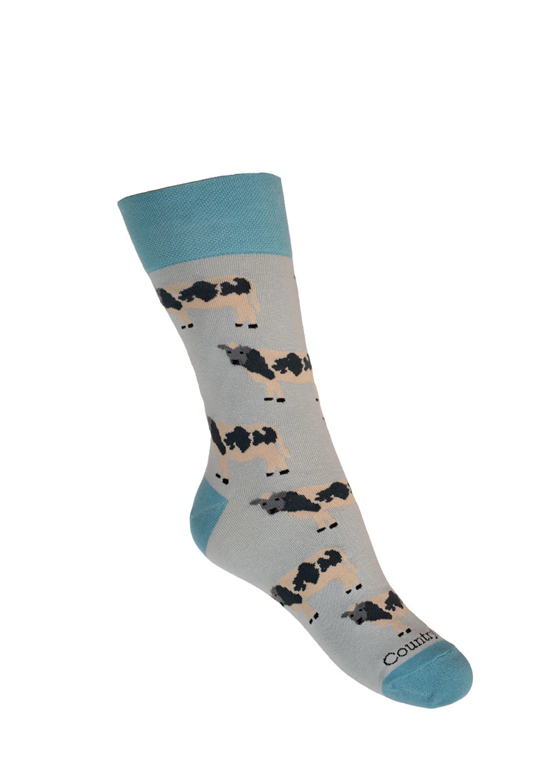 Country Moos Belgium Cow Crew Socks in Blue