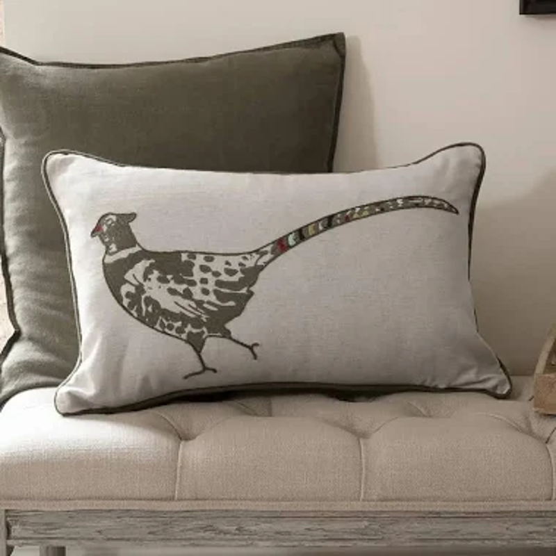 Sophie Allport Pheasant Linen Blend Embroidered Cushion